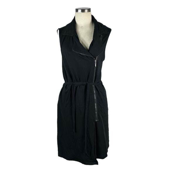NESH Black Lagenlook Vest Top Asymmetric Zip Belted Women's Medium - Picture 1 of 5